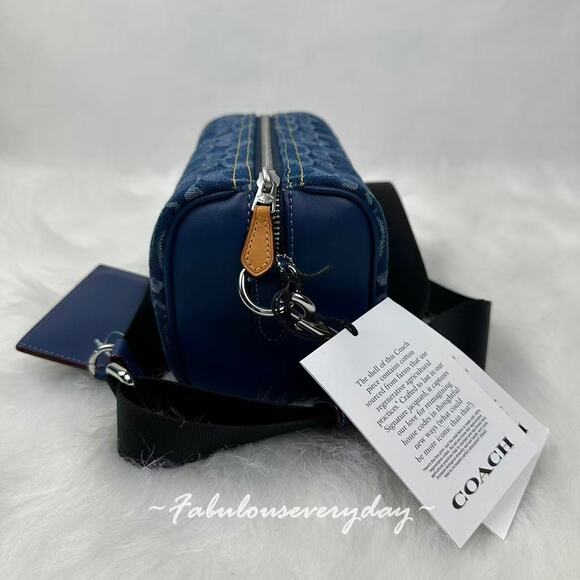 Coach Men's Axel Crossbody In Signature Denim/Deep Blue CY892 + Pouch NWT - Picture 3 of 10